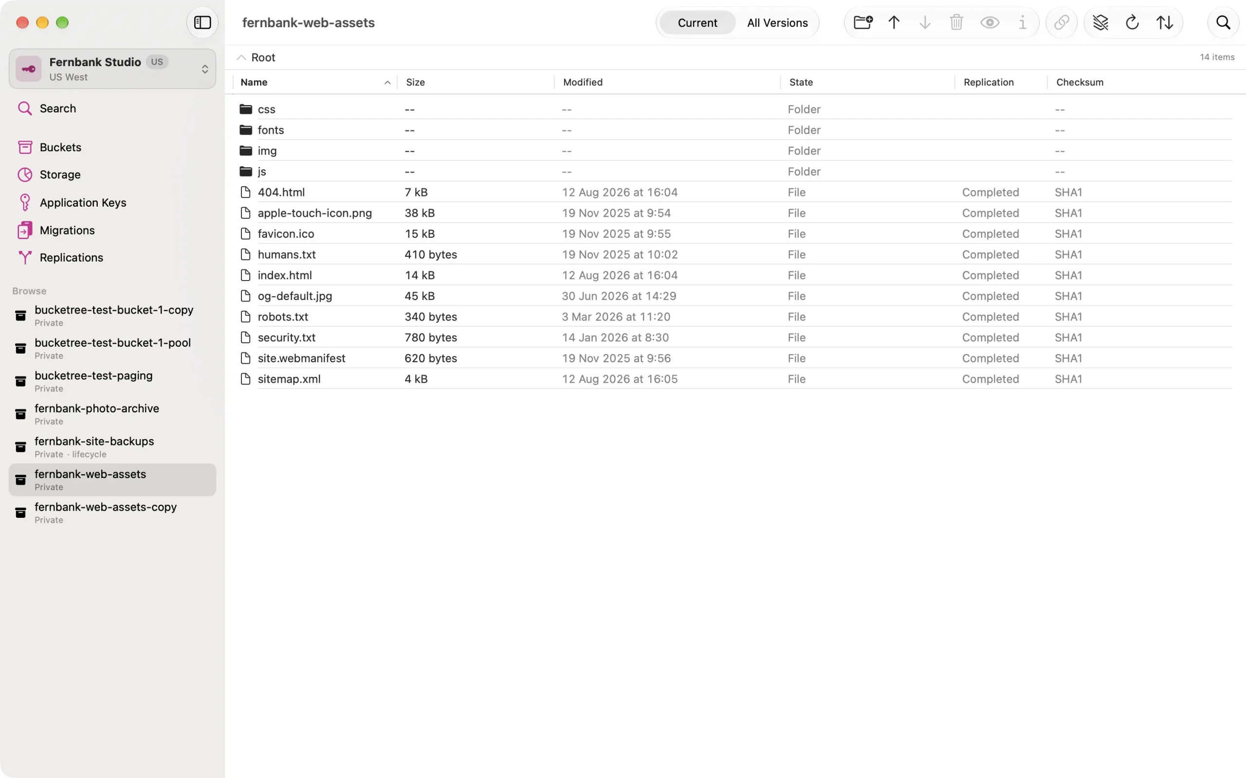 bucketree-browsing The Bucketree object browser showing a Backblaze B2 bucket